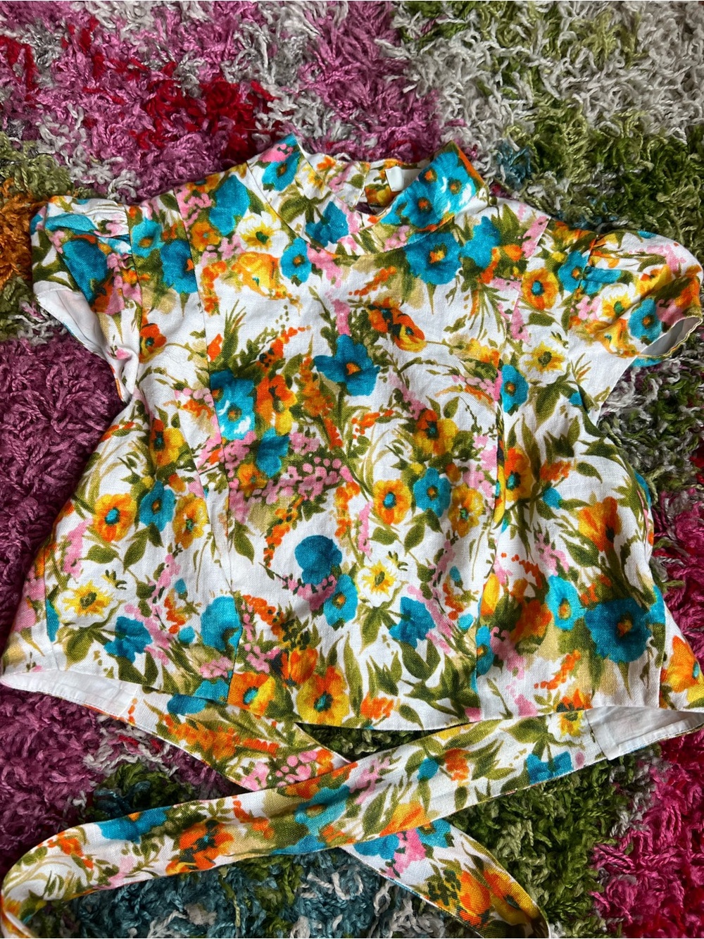 Zimmermann White Floral Print Cap Sleeve Blouse